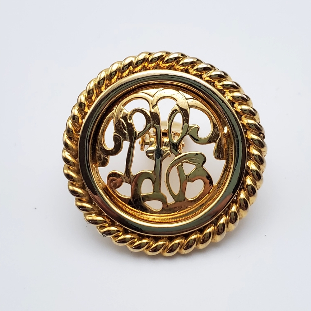 MIMI DI N Pin VINTAGE 1991 Scroll Letters Circle Brooch Pendant Gold-tone P10